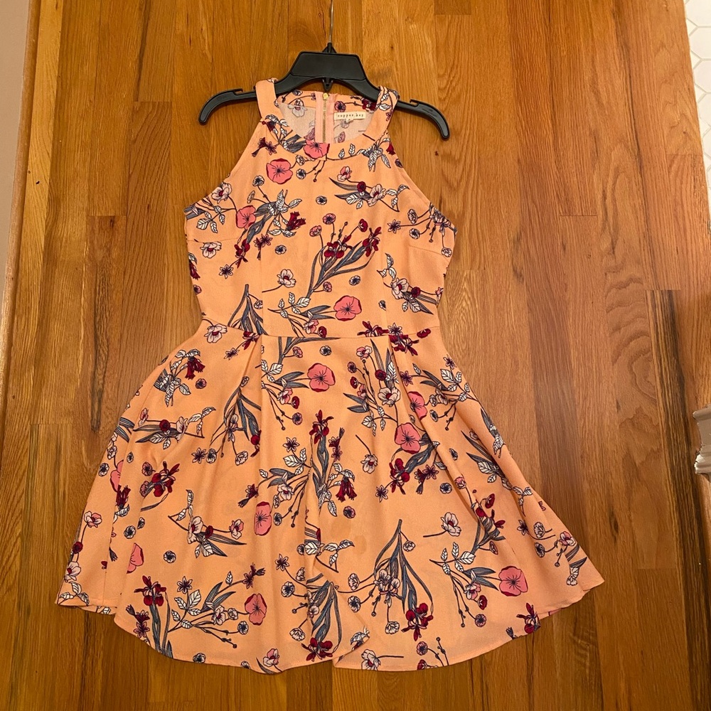 Sleeveless Casual Peach Floral A-Line Mini Dress